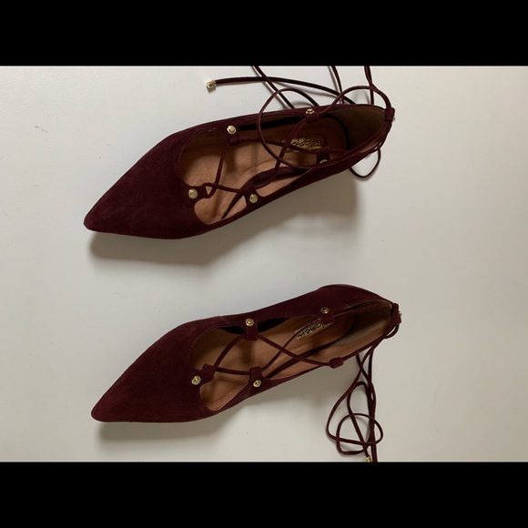 Halogen Owen Ghillie burgundy suede  lace up Flats - Picture 6 of 7